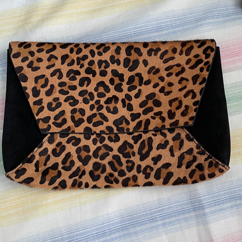 JCrew Calf hair bag clutch animal print new